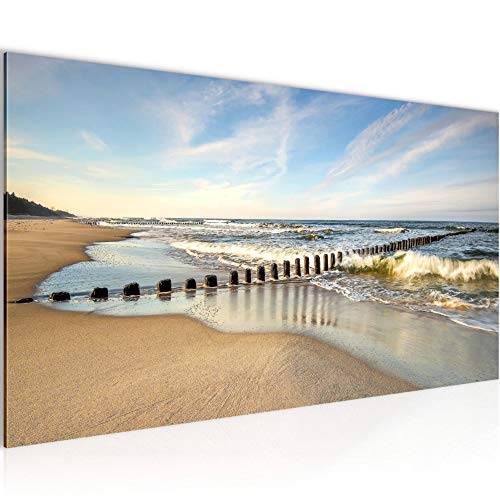 Runa Art Playa decoración de la pared mesa y mar - 100 x 40 cm Vista de impresión en lienzo Salón Apartamento - listo para colgar - 025212th